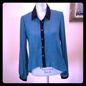 HAVE Polka Dot Button Down Green Blouse Medium